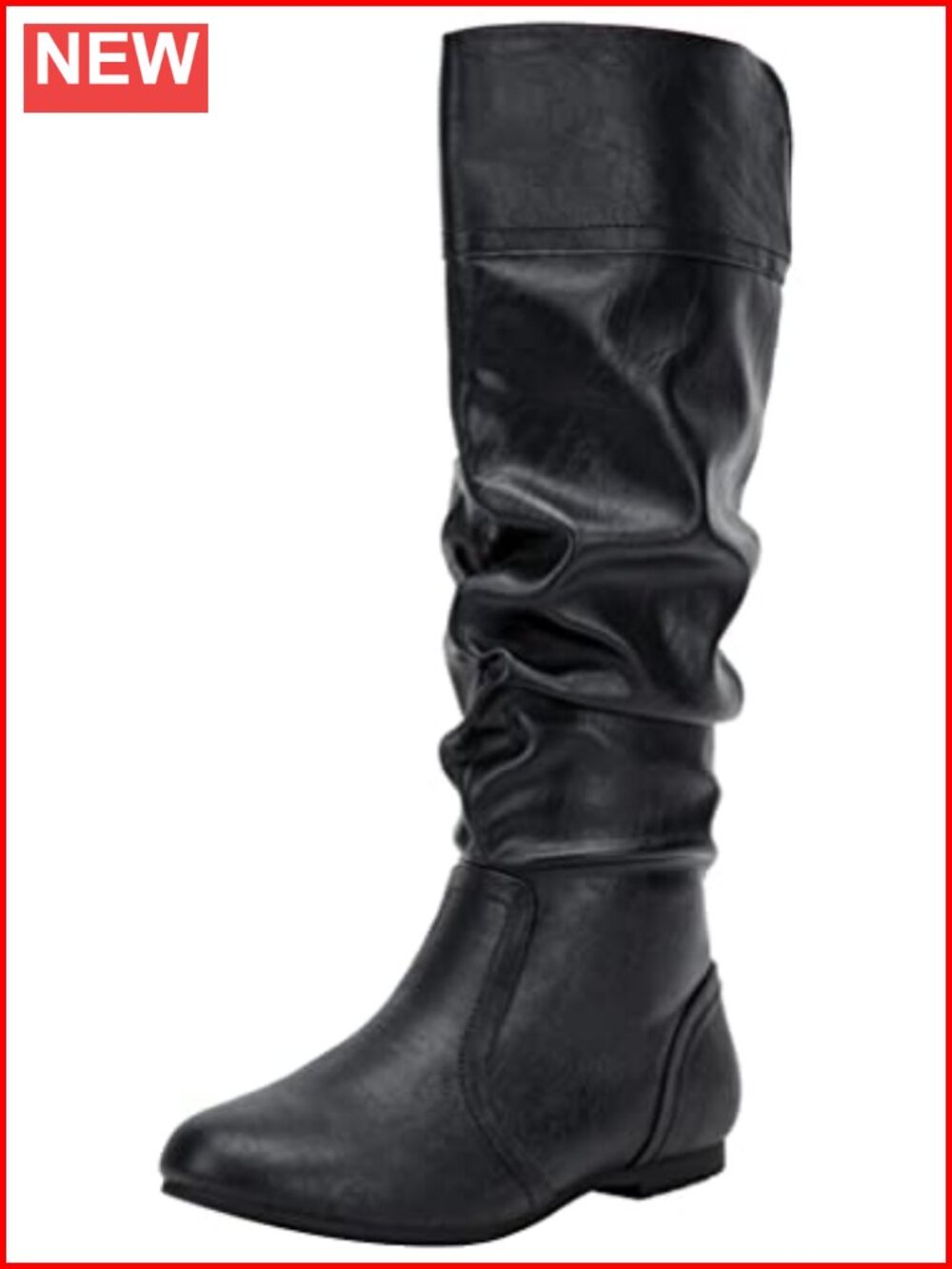 Faux Leather Knee High Slouch Boots Flat Round Toe Women's